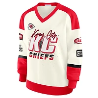 Women's WEAR by Erin Andrews  Cream Kansas City Chiefs Racing Crew V-Neck Sweatshirt