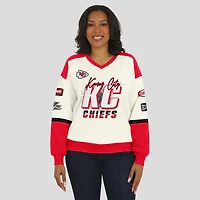 Women's WEAR by Erin Andrews  Cream Kansas City Chiefs Racing Crew V-Neck Sweatshirt