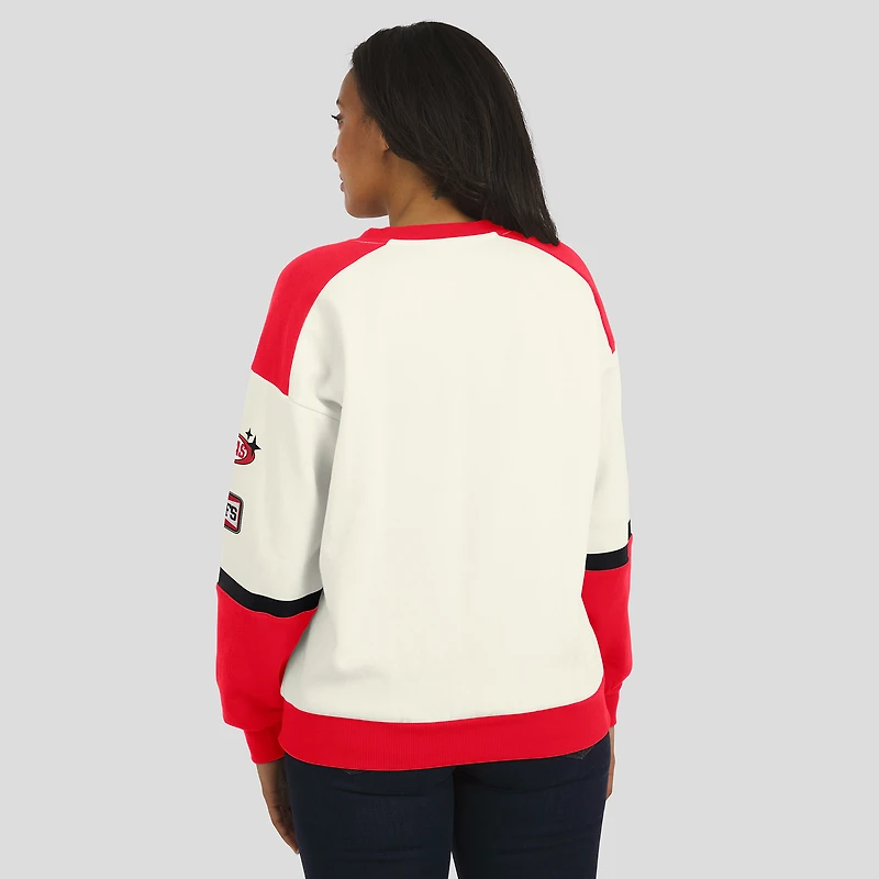 Women's WEAR by Erin Andrews  Cream Kansas City Chiefs Racing Crew V-Neck Sweatshirt