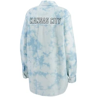 Women's WEAR by Erin Andrews Denim Kansas City Chiefs Chambray Acid-Washed Long Sleeve - Button-Up Shirt