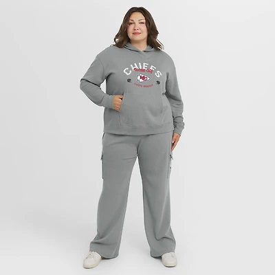 Women's WEAR by Erin Andrews Gray Kansas City Chiefs Plus Waffle-Knit Long Sleeve Hooded Shirt & Pants Lounge Set