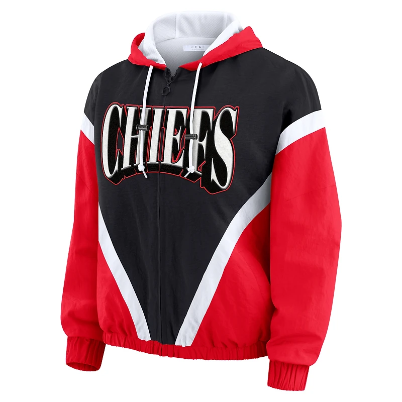Women's WEAR by Erin Andrews Red/Black Kansas City Chiefs Plus Retro Crinkle Full-Zip Hoodie Windbreaker Jacket