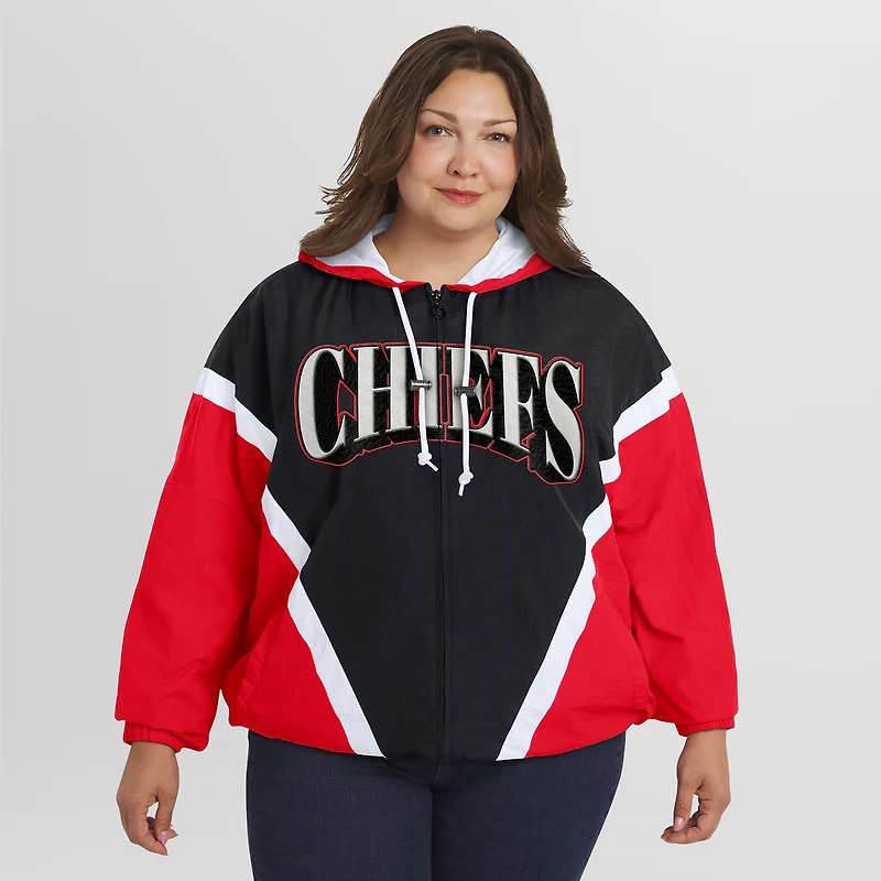 Veste coupe-vent à capuche entièrement zippée et froissée rétro grande taille pour femme WEAR by Erin Andrews rouge/noir Kansas City Chiefs