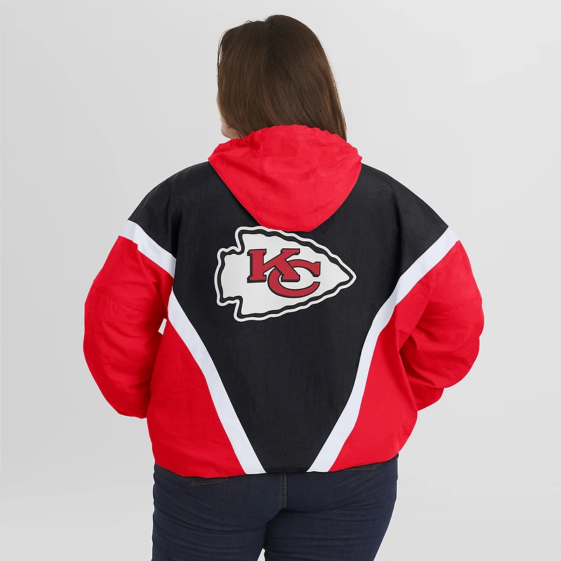 Women's WEAR by Erin Andrews Red/Black Kansas City Chiefs Plus Retro Crinkle Full-Zip Hoodie Windbreaker Jacket