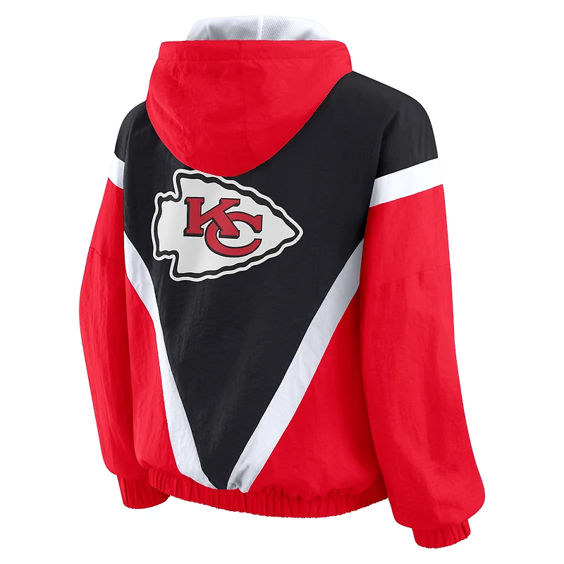 Sweat-shirt coupe-vent à capuche entièrement zippé et froissé rouge/noir pour femme WEAR by Erin Andrews des Kansas City Chiefs