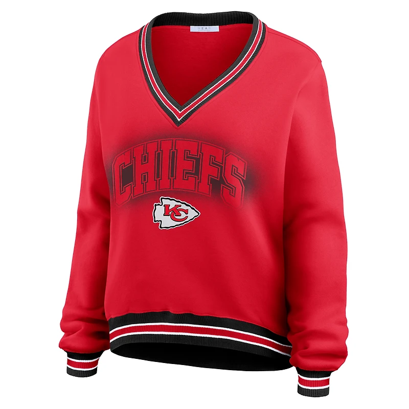 Sweat-shirt oversize à manches longues et col en V rouge Kansas City Chiefs pour femme WEAR by Erin Andrews
