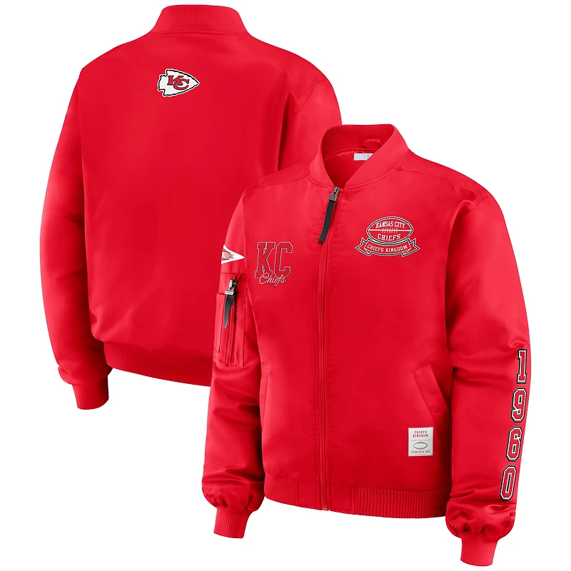 Veste aviateur entièrement zippée rouge à patch Kansas City Chiefs pour femme WEAR by Erin Andrews