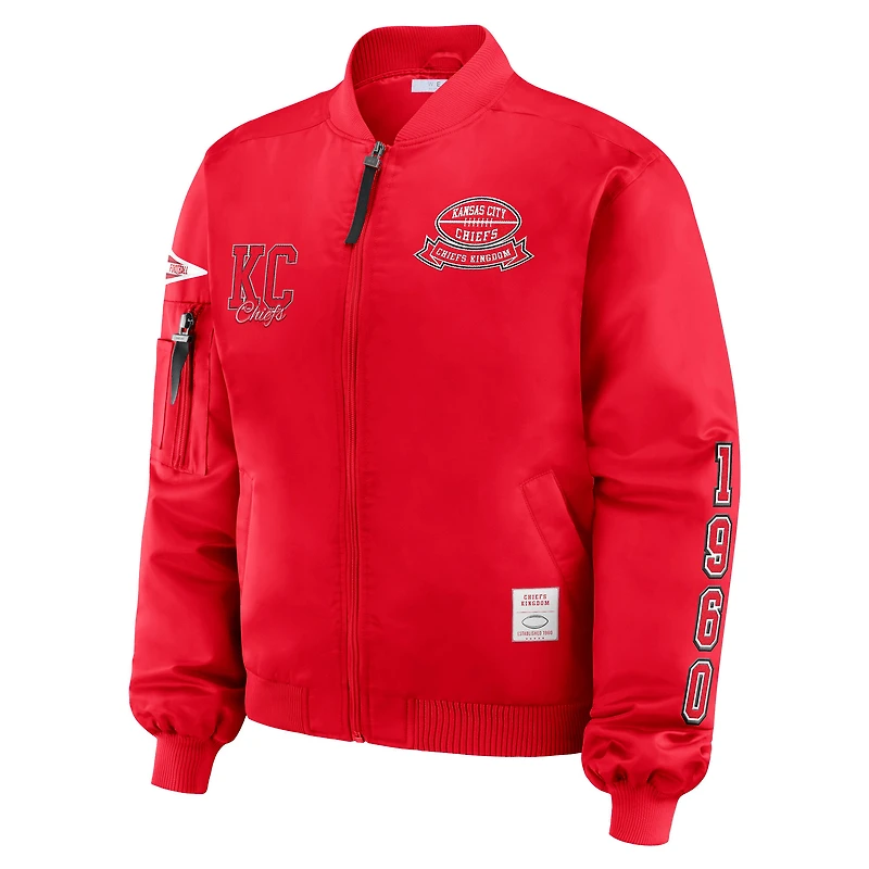 Women's WEAR by Erin Andrews Red Kansas City Chiefs Patch Full-Zip Bomber Jacket