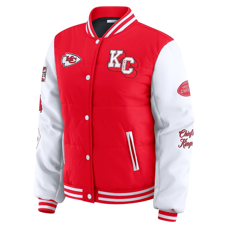 Women's WEAR by Erin Andrews Red Kansas City Chiefs Varsity Full-Snap Puffer Jacket