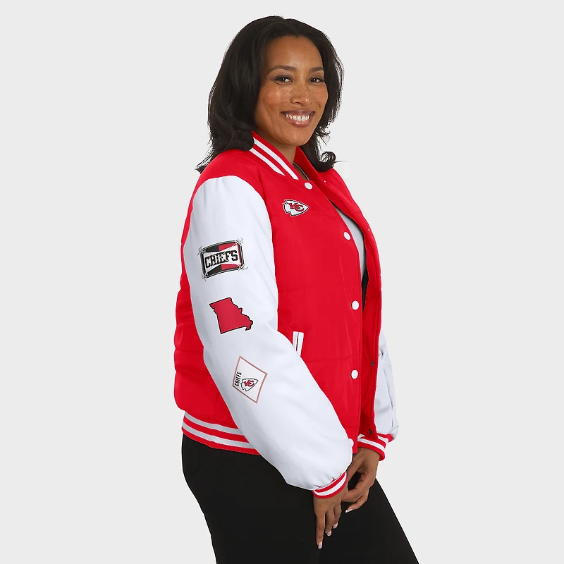 Women's WEAR by Erin Andrews Red Kansas City Chiefs Varsity Full-Snap Puffer Jacket