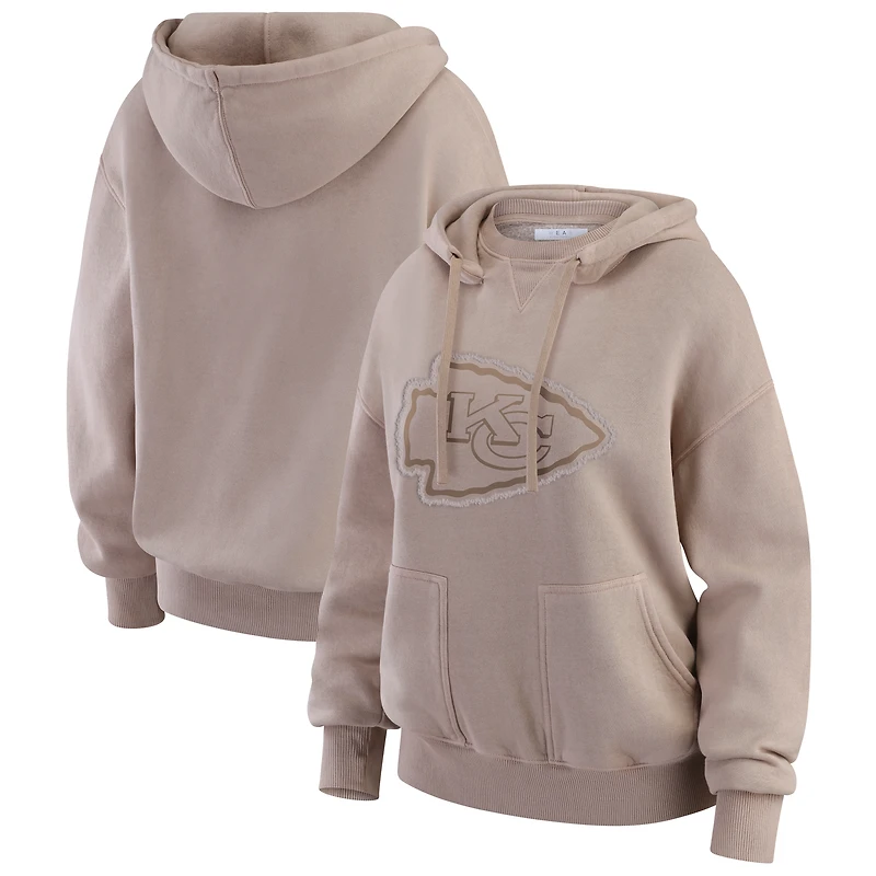 Women's WEAR by Erin Andrews Tan Kansas City Chiefs Washed Pullover Crewdie
