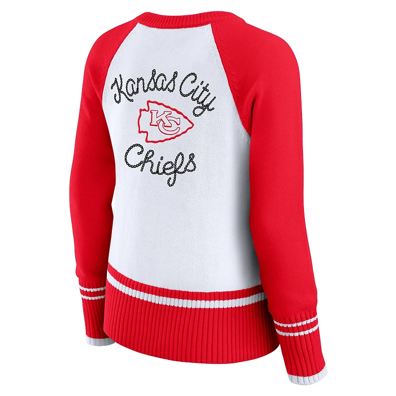 Women's WEAR by Erin Andrews White/Red Kansas City Chiefs Colorblock Raglan Sweater