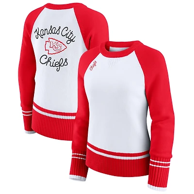 Pull raglan colorblock blanc/rouge des Kansas City Chiefs pour femme par Erin Andrews