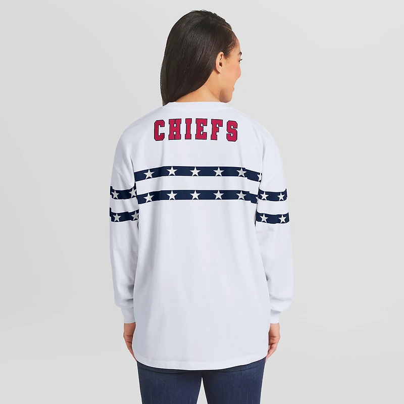Women's WEAR by Erin Andrews White Kansas City Chiefs Americana Stripe Long Sleeve T-Shirt