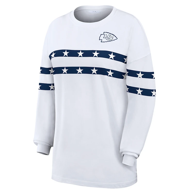 Women's WEAR by Erin Andrews White Kansas City Chiefs Americana Stripe Long Sleeve T-Shirt