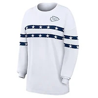 Women's WEAR by Erin Andrews  White Kansas City Chiefs Americana Stripe Long Sleeve T-Shirt