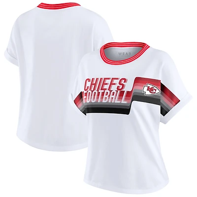 T-shirt court à rayures centrales blanc pour femme WEAR by Erin Andrews des Chiefs de Kansas City