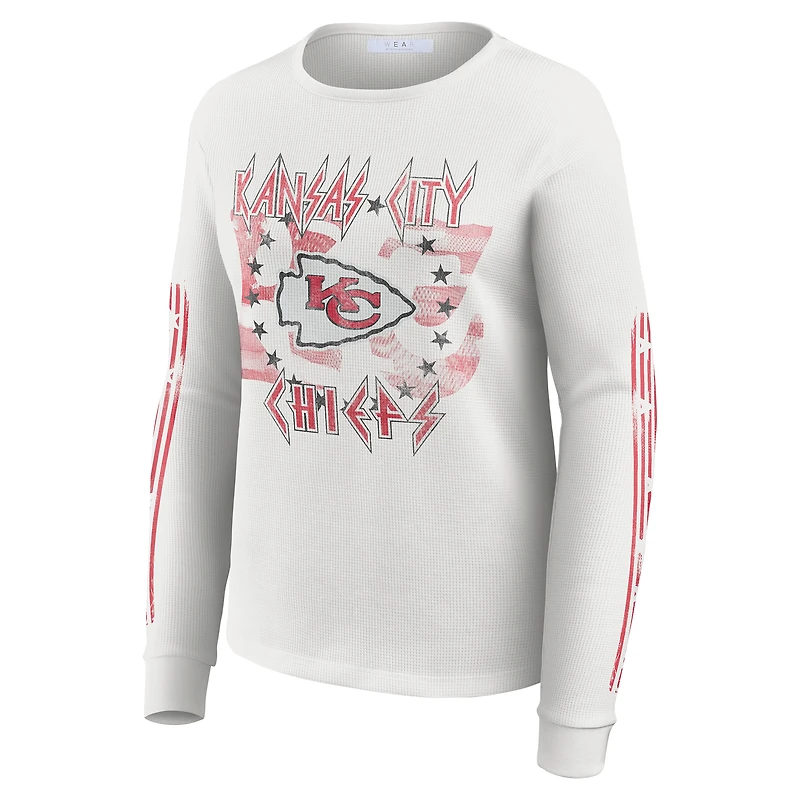 T-shirt blanc à manches longues gaufré pour femme WEAR by Erin Andrews, motif Kansas City Chiefs