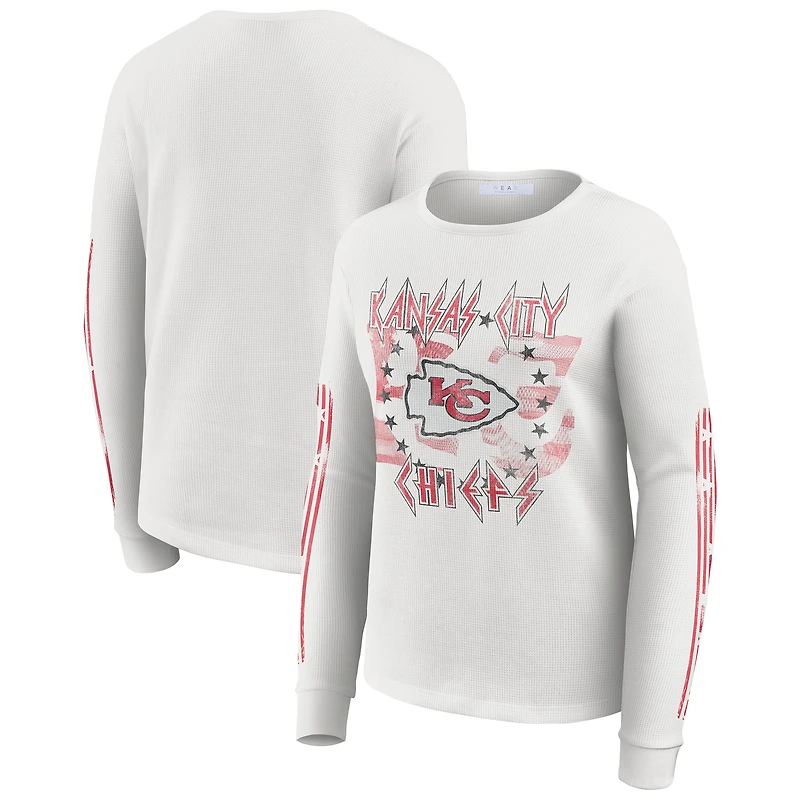 T-shirt blanc à manches longues gaufré pour femme WEAR by Erin Andrews, motif Kansas City Chiefs