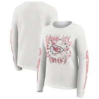 Women's WEAR by Erin Andrews  White Kansas City Chiefs Graphic Waffle Long-Sleeve T-Shirt