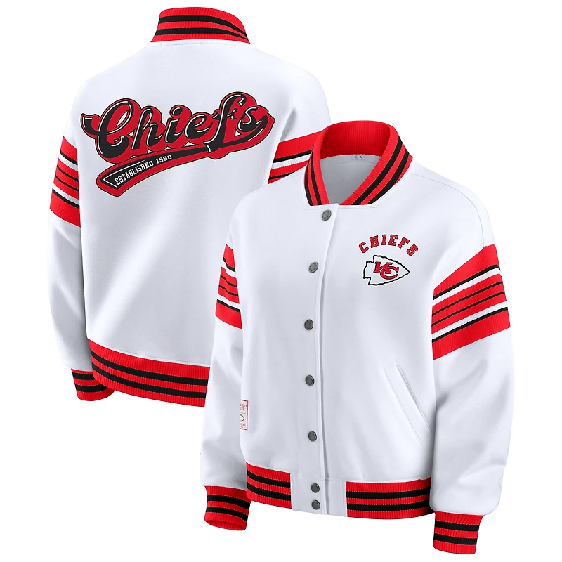Veste sweat-shirt en polaire à boutons-pression pour femme WEAR by Erin Andrews, grande taille, blanche, Kansas City Chiefs