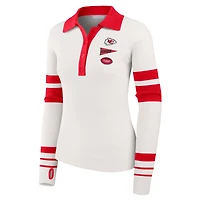 Women's WEAR by Erin Andrews White Kansas City Chiefs Ribbed Henley Polo Sweater