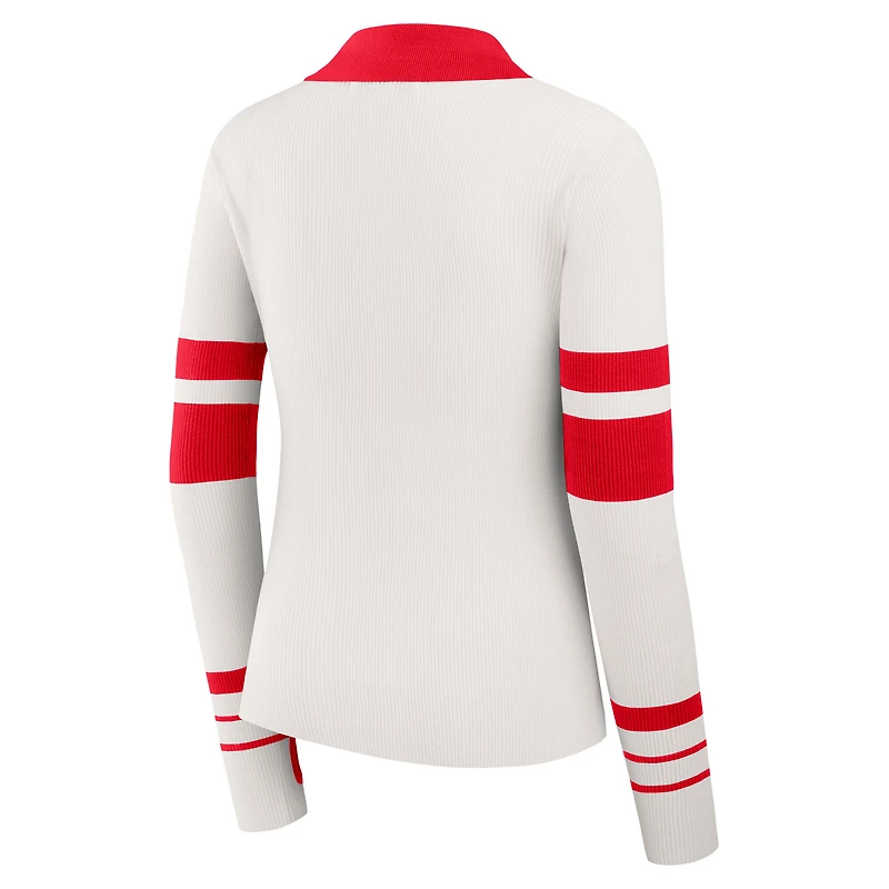 Women's WEAR by Erin Andrews White Kansas City Chiefs Ribbed Henley Polo Sweater