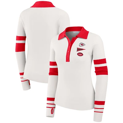 Women's WEAR by Erin Andrews White Kansas City Chiefs Ribbed Henley Polo Sweater