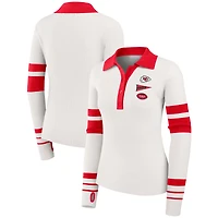 Women's WEAR by Erin Andrews White Kansas City Chiefs Ribbed Henley Polo Sweater