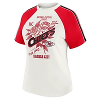T-shirt raglan blanc à rayures et manches vieillies pour femme WEAR by Erin Andrews des Chiefs de Kansas City