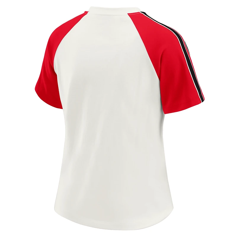 T-shirt raglan blanc à rayures et manches vieillies pour femme WEAR by Erin Andrews des Chiefs de Kansas City
