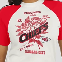 T-shirt raglan blanc à rayures et manches vieillies pour femme WEAR by Erin Andrews des Chiefs de Kansas City