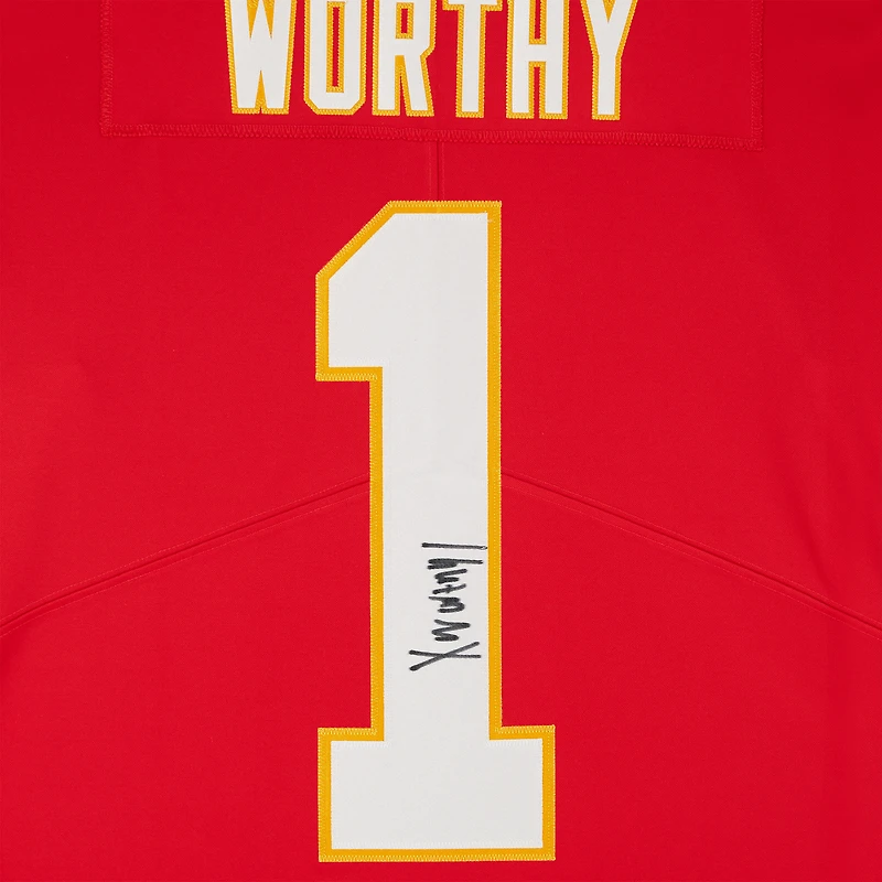 Maillot Nike rouge dédicacé par Xavier Worthy des Kansas City Chiefs
