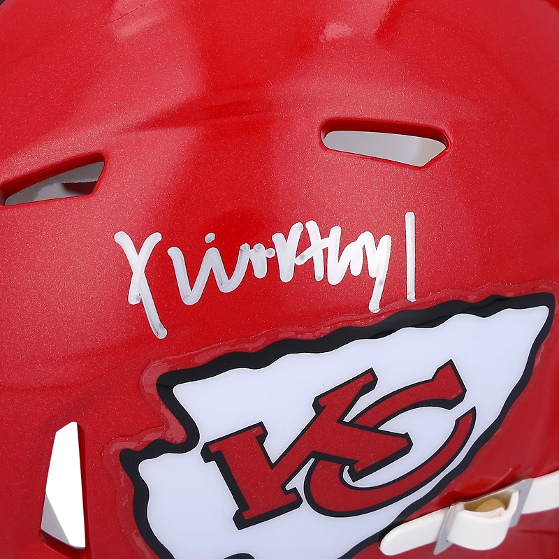 Casque Riddell Speed ​​Mini autographié par Xavier Worthy des Kansas City Chiefs