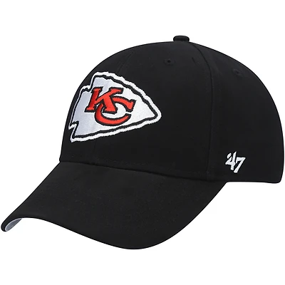 Casquette ajustable noire pour jeunes des Kansas City Chiefs, numéro 47, représentant le meilleur joueur secondaire.
