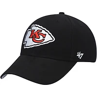 Casquette ajustable noire pour jeunes des Kansas City Chiefs, numéro 47, représentant le meilleur joueur secondaire.