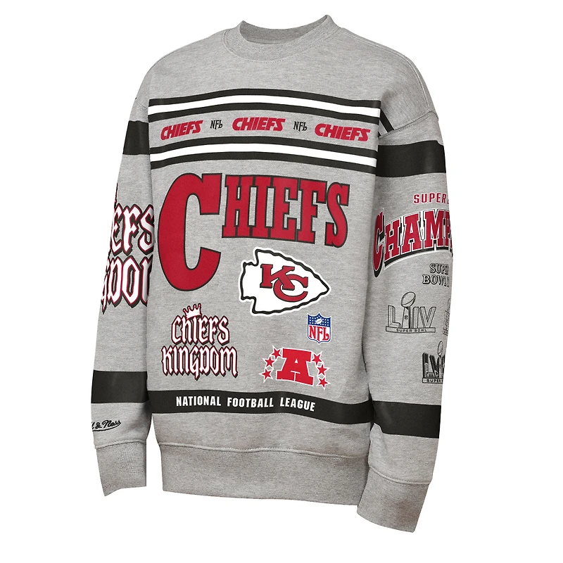 Youth Mitchell & Ness Gray Kansas City Chiefs Throwback All-Over Print Fleece Sweatshirt