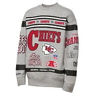 Youth Mitchell & Ness Gray Kansas City Chiefs Throwback All-Over Print Fleece Sweatshirt