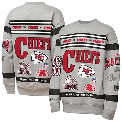 Sweat-shirt en polaire imprimé intégral rétro Mitchell & Ness gris Kansas City Chiefs pour jeunes