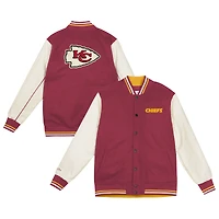 Veste universitaire Mitchell & Ness rouge/crème Kansas City Chiefs pour jeunes, à boutons-pression.