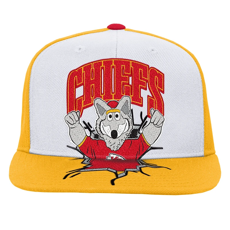Casquette snapback Mitchell & Ness blanche pour enfant, mascotte des Kansas City Chiefs