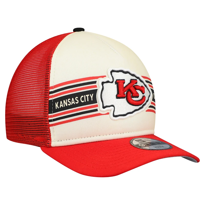 Youth New Era Cream/Red Kansas City Chiefs Banner 9FIFTY A-Frame Adjustable Trucker Hat