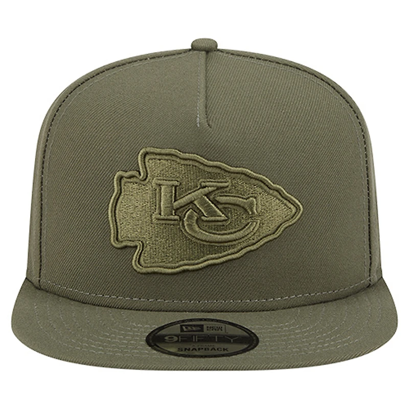 Youth New Era Olive Kansas City Chiefs Color Pack A-Frame 9FIFTY Snapback Hat