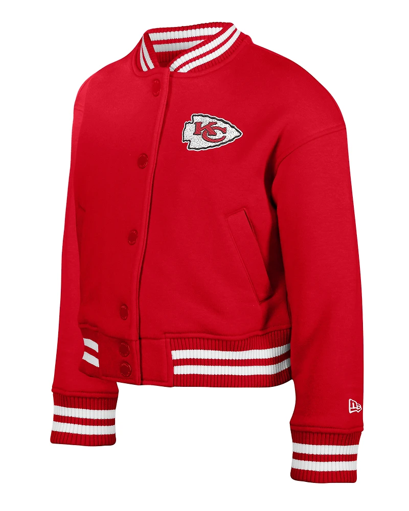 Veste polaire à boutons-pression en chenille appliquée rouge New Era pour jeunes des Kansas City Chiefs