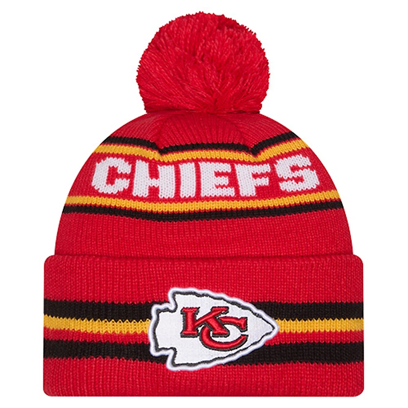 Bonnet en tricot à revers classique rouge Kansas City Chiefs de New Era pour jeune avec pompon