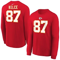 T-shirt à manches longues Nike Travis Kelce pour jeune, rouge, avec nom et numéro du joueur des Kansas City Chiefs