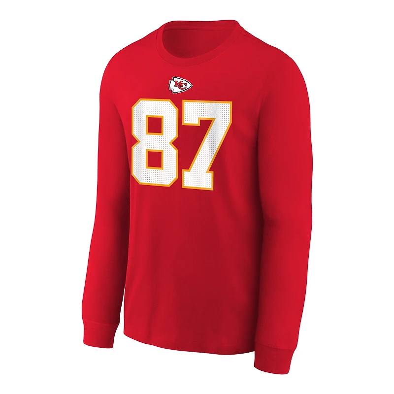 T-shirt à manches longues Nike Travis Kelce pour jeune, rouge, avec nom et numéro du joueur des Kansas City Chiefs