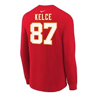 T-shirt à manches longues Nike Travis Kelce pour jeune, rouge, avec nom et numéro du joueur des Kansas City Chiefs