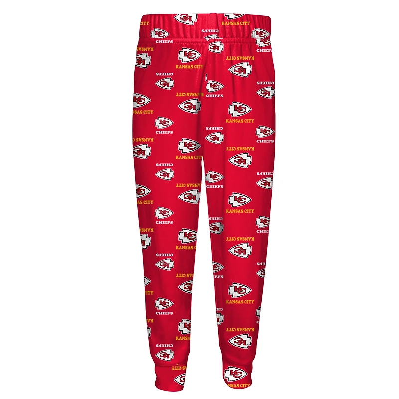 Youth Outerstuff Red Kansas City Chiefs All-Over-Print Long Sleeve T-Shirt and Pants Sleep Set