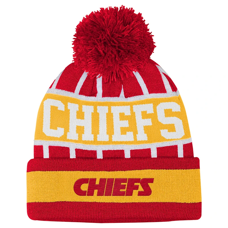 Youth Outerstuff Red Kansas City Chiefs Go Fast Cuffed Knit Hat with Pom